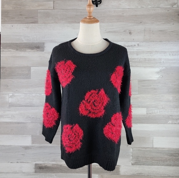 Cable & Guage Raised Rose Ribbed Knit Sweater Womens Size Small - Picture 16 of 16